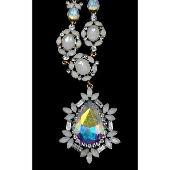 Aurora Borealis Teardrop Pendant Necklace 20" Statememt Chain Lot of Sparkle - Picture 2 of 10